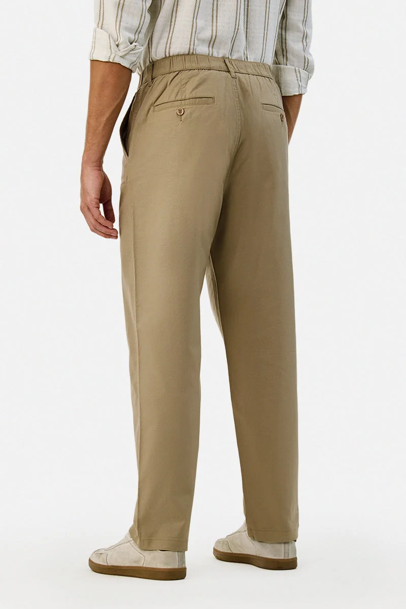 Snitch Beige Linen Blend Relaxed Fit Trousers for Men | Best Price UAE